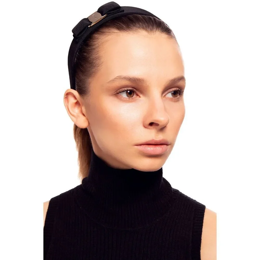Ferragamo Vara Black Grosgrain Headband with Bow and Logo Hardware